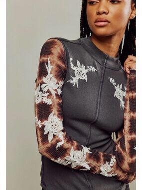 We The Free Black & Brown Tie-Dye Sleeve Long Sleeve Tee